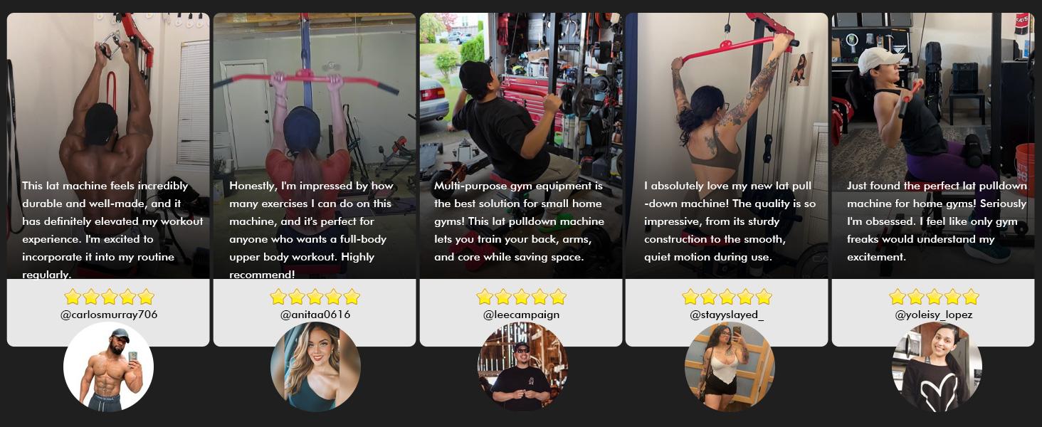 LAT Tower Fitness Equipment with Lat Pull Down, Lat Row, High & Low Pulley Station, Flip-Up Footplate, and AB Crunch Harness for Home Gym Barbell Clamps
