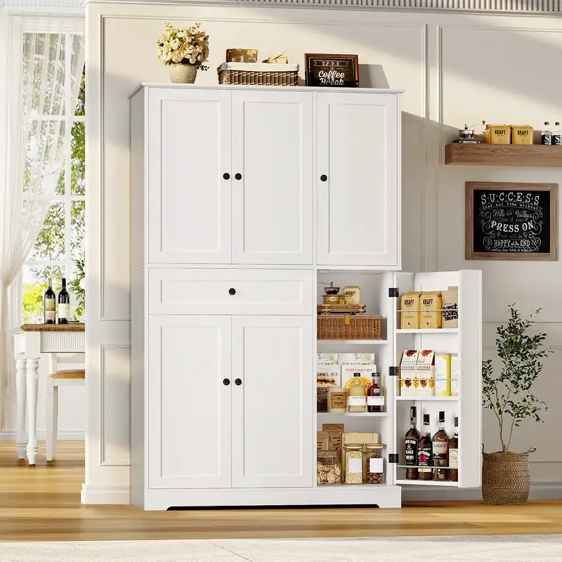 Armario despensero de cocina de 68 pulgadas de alto, mueble despensero moderno con puertas y estantes, despensa independiente con cajón de gran capacidad.