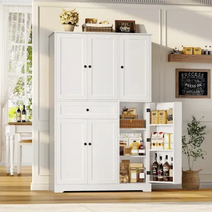 Armario despensero de cocina de 68 pulgadas de alto, mueble despensero moderno con puertas y estantes, despensa independiente con cajón de gran capacidad.