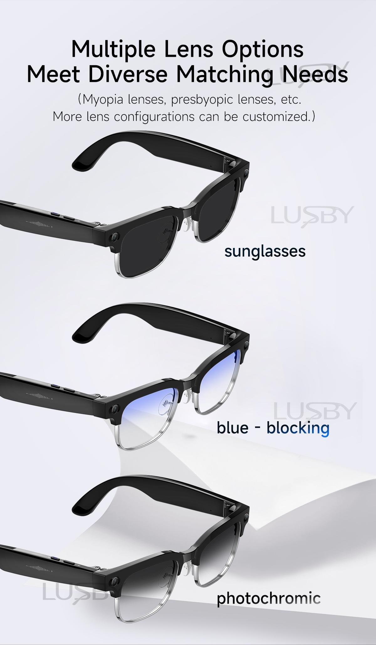 LUSBY Smart AI Camera Glasses with 8MP Photochromic Lenses ,Button Touch Adjustment for Travel Outdoor Adventures Hands-Free Photography 160+Languages Real-Time Translation Bluetooth Wireless Wearable Video Recording UV Protection ,Easter gift