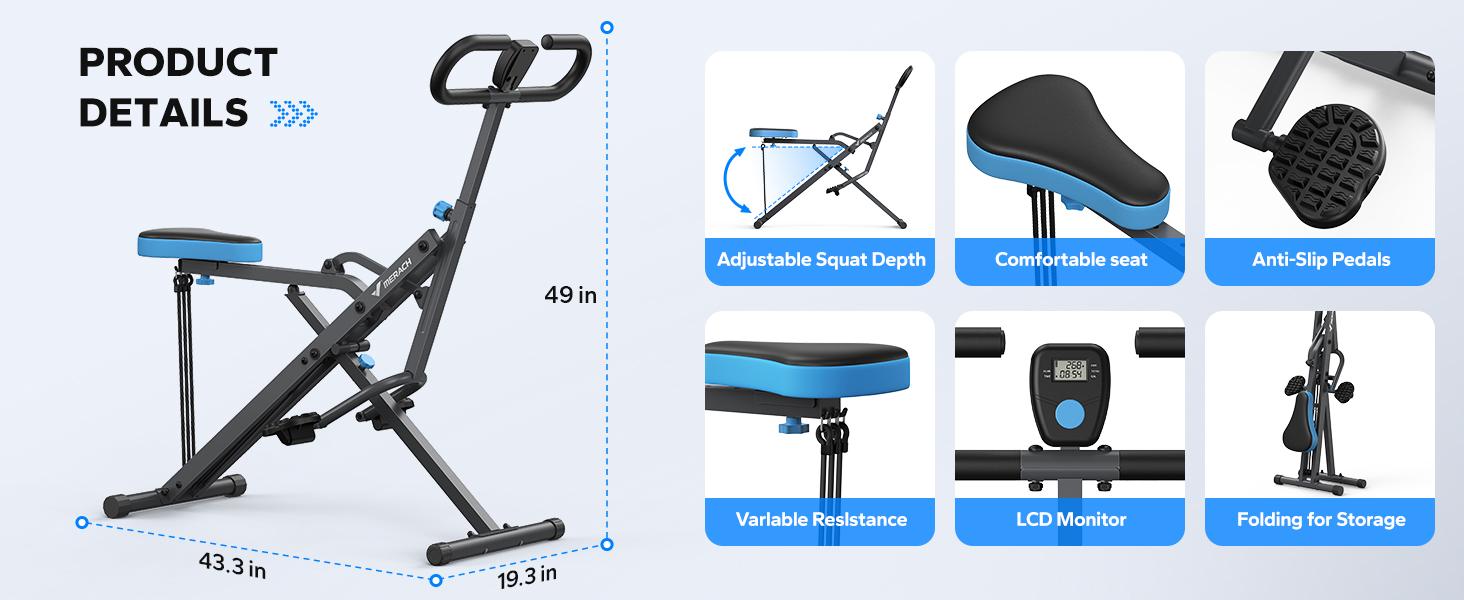 Merach 2-in-1 Squat Rowing Machine, Adjustable Resistance Glutes Leg Workout Equipment with LCD Monitor, 350LBS Capacity Home Gym Exercise for Women Summervibes