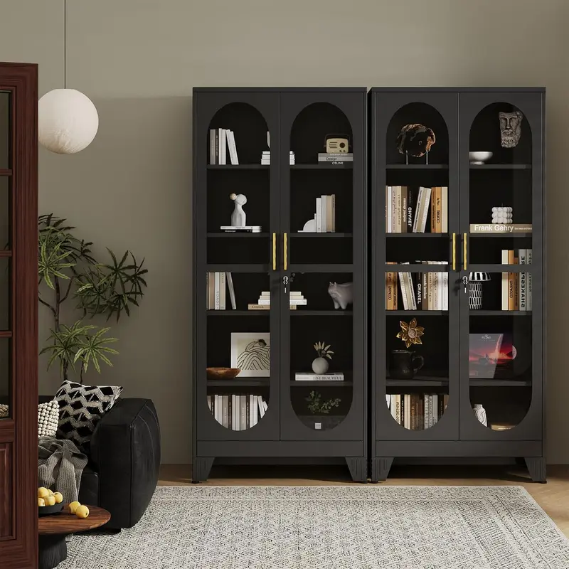 GEITIN Sturdy 70.87" Tall Metal Curio Cabinet - Lock-secure Glass Door, 5-Tier Room Furniture with 4 Adjustable Shelves, Home Bar & Tool Storage for Crockery, Collectibles, Files