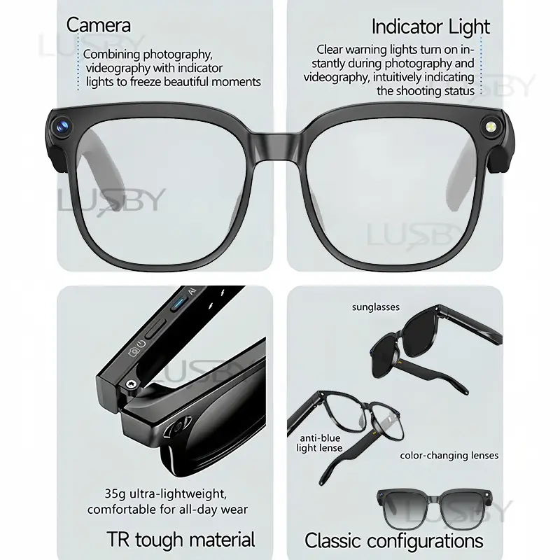 Gafas inteligentes con cámara e IA, 8 MP y protección UV