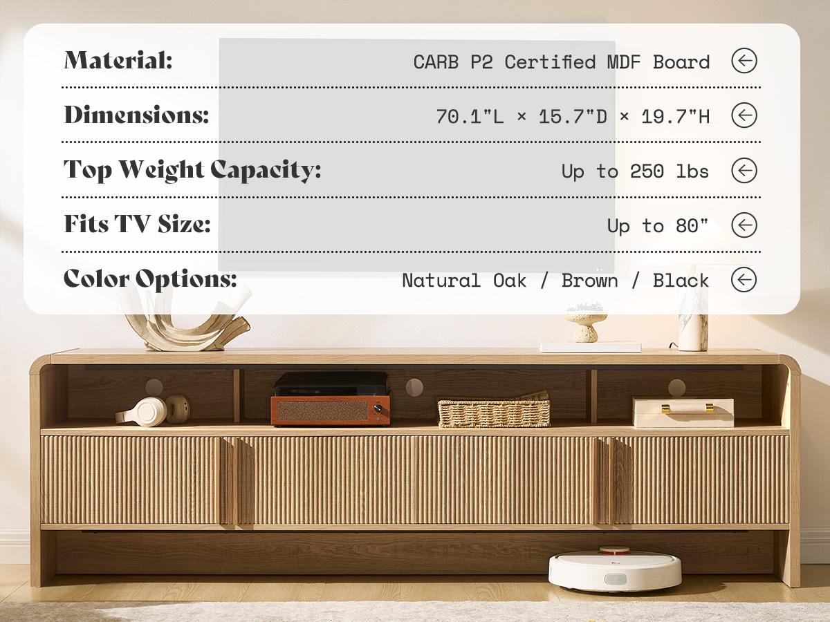 AMERLIFE 70" Modern TV Stand for TVs Up to 80", Wood TV Console with Curved Profile Design & 2 Storage Cabinets, Media Console Entertainment Center for Living Room, Bedroom/Best Gift Ideas/Christmas Gifts[tiktokshopbacktoschool][SohoChic]