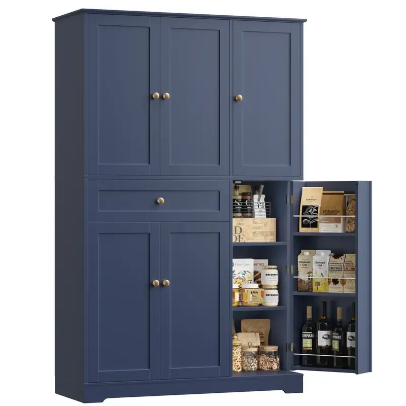 Armario despensero de cocina de 68 pulgadas de alto, mueble despensero moderno con puertas y estantes, despensa independiente con cajón de gran capacidad.