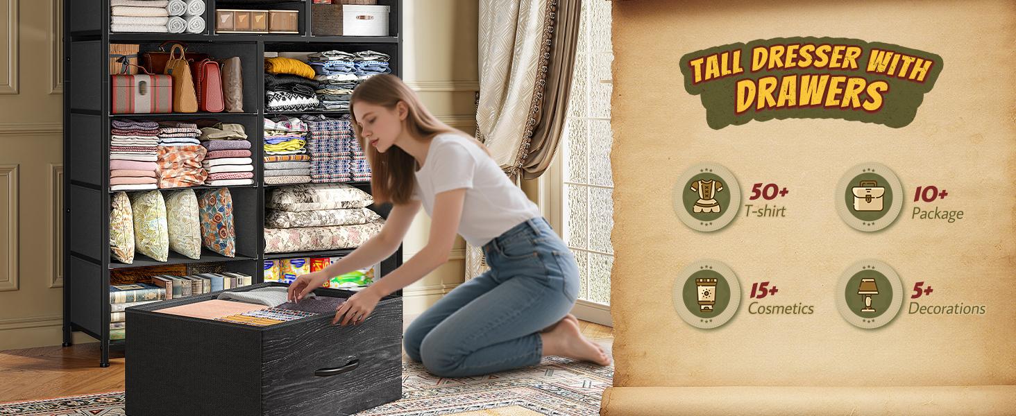【Budget-Friendly Homehacks】Raybee 16 Deep Drawers Tall Dresser for Bedroom, Extra Large Fabric Chest of Drawers with Steel Frame, Wide Clothes Storage Tower Organizer Unit for Closet, Dorm, Living Room, Space Saving Vertical Furniture, #Backtoschool