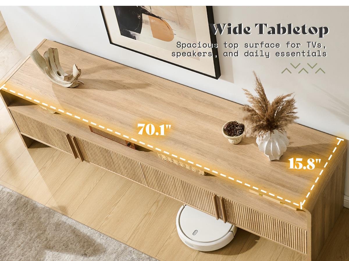 AMERLIFE 70" Modern TV Stand for TVs Up to 80", Wood TV Console with Curved Profile Design & 2 Storage Cabinets, Media Console Entertainment Center for Living Room, Bedroom/Best Gift Ideas/Christmas Gifts[tiktokshopbacktoschool][SohoChic]