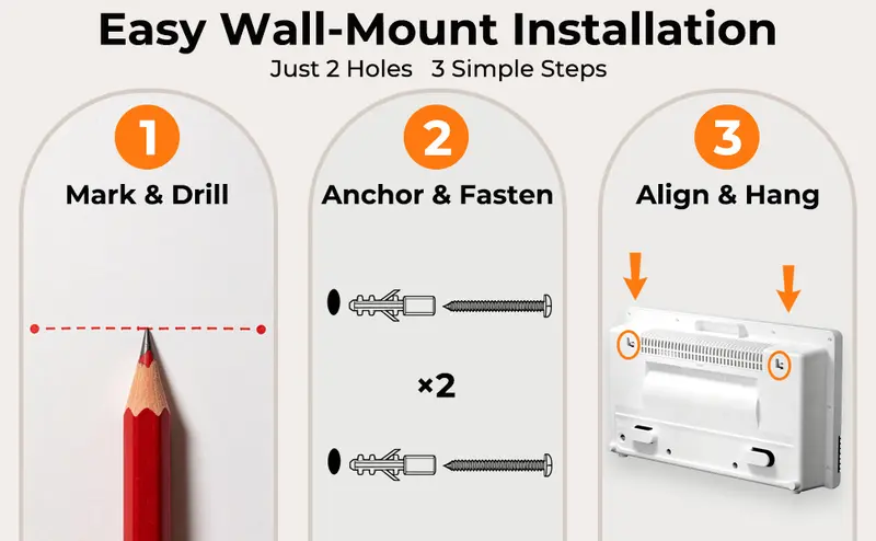 R.W.FLAME 2-in-1 Wall-Mounted Heater with 1300W Power, Adjustable Heat, Thermostatic Control, Plug-in Powered