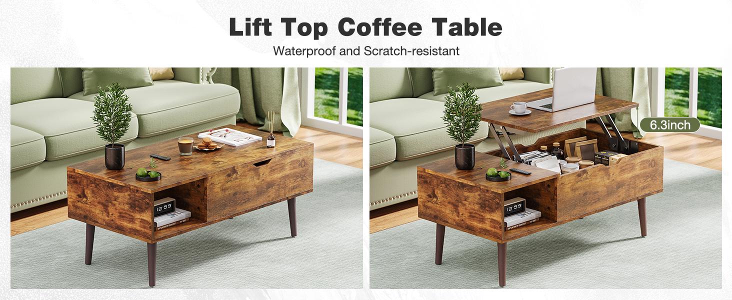 Sweetcrispy Lift Top Solid Wood Coffee Table - Height Adjustable Indoor Furniture, Simple Style Fits Decor Living Room Centerpiece with Storage Shelf and Hidden Storage for Dining Use Sweetcrispy Lift Top Solid Wood Coffee Table - Height Adjustable Indoor Furniture, Simple Style Fits Decor Living Room Centerpiece with Storage Shelf and Hidden Storage for Dining Use