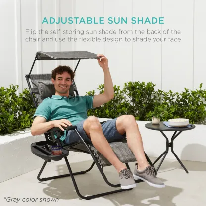 Best Choice Products — Tumbona reclinable plegable de gravedad cero para patio, con toldo, reposacabezas y bandeja