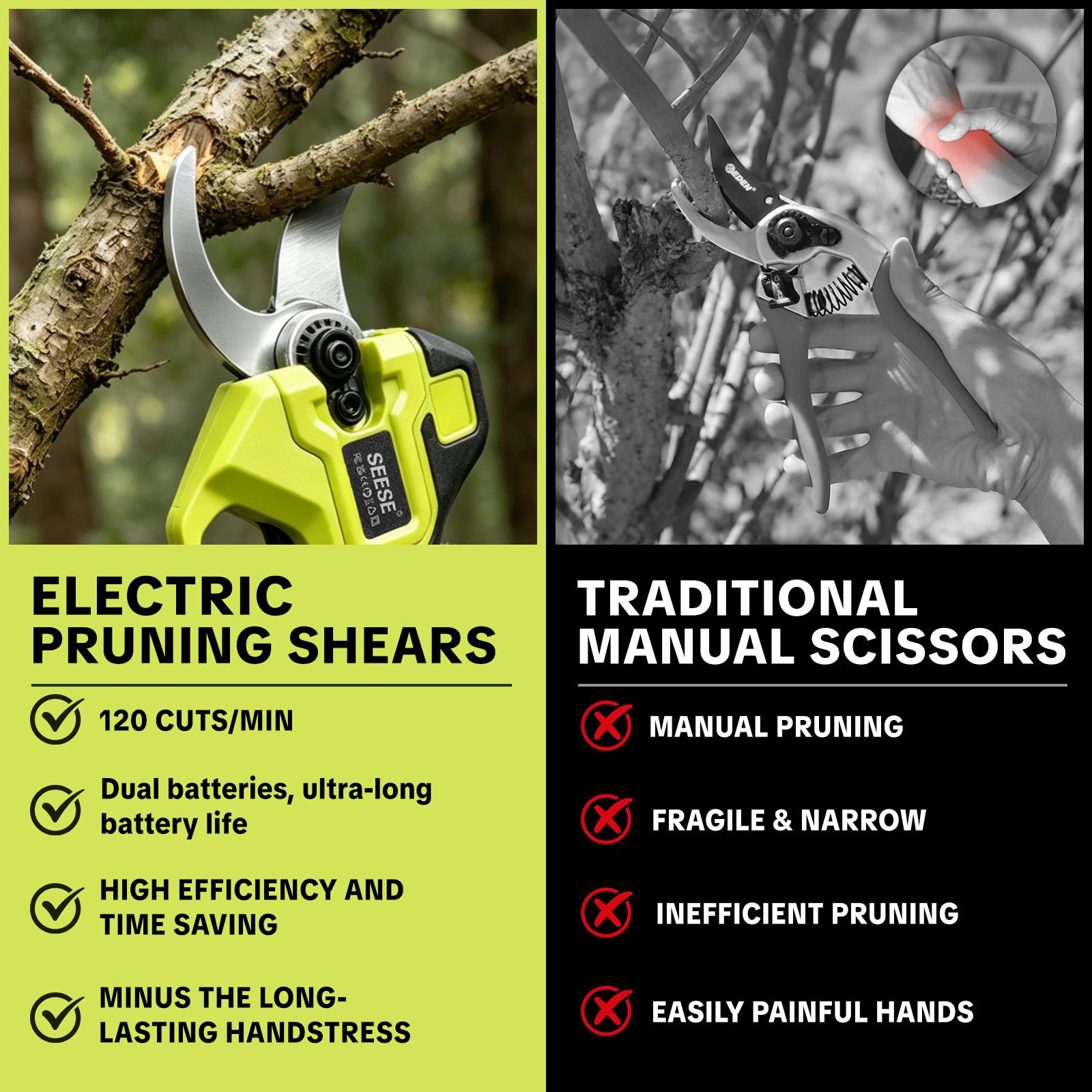 SEESE Electric Pruning Shears for Gardening: 1.25" Cutting Cordless Power Pruner, Brushless Motor, Dual21V Battery For Tree & FlowerTrimming backtoschool SEESE Electric Pruning Shears for Gardening: 1.25" Cutting Cordless Power Pruner, Brushless Motor, Dual21V Battery For Tree & FlowerTrimming backtoschool