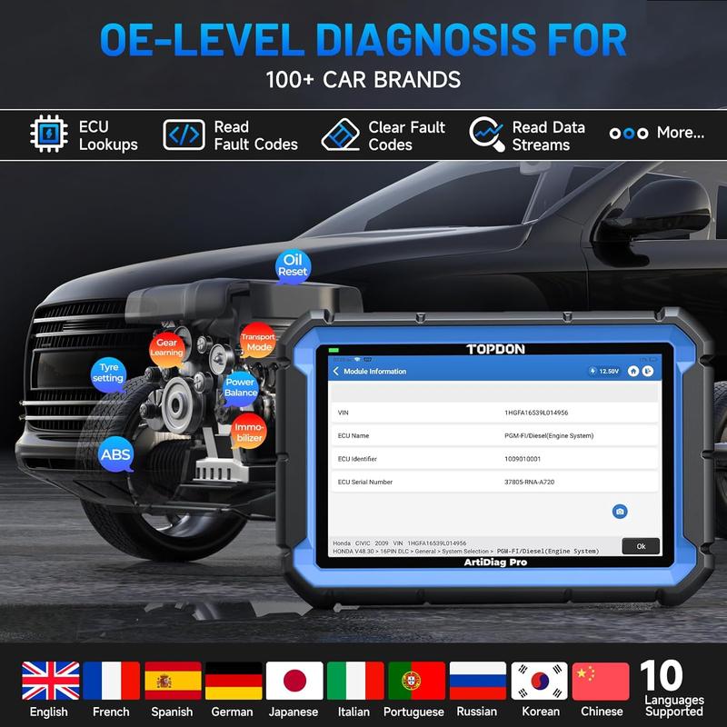TOPDON ArtiDiag Pro: Herramienta de diagnóstico automotriz con codificación en línea, diagnóstico completo de sistemas a nivel OE, más de 35 funciones de mantenimiento, escáner OBD2, 2 años de actualizaciones gratuitas y comprobador de relés.