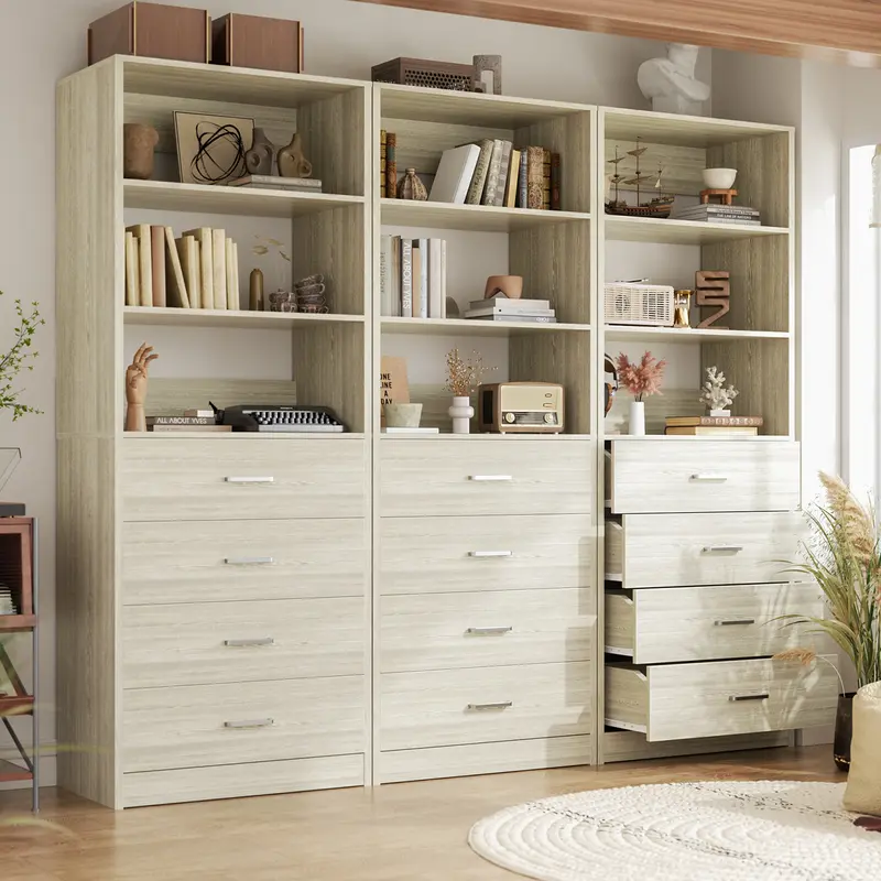 Sistema de vestidor moderno de 21,3 pulgadas: 4 cajones de madera, estantes de almacenamiento ajustables, armario estrecho y resistente con sistema antivuelco, organización personalizable para espacios pequeños, organizador de almacenamiento para dormitor