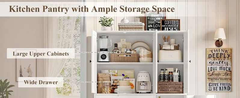 【2-package shipping 】HOSTACK 68" Tall Kitchen Pantry Storage Cabinet, Modern Kitchen Hutch Cabinet with Doors and Shelves, Freestanding Food Pantry with Large Storage Drawer