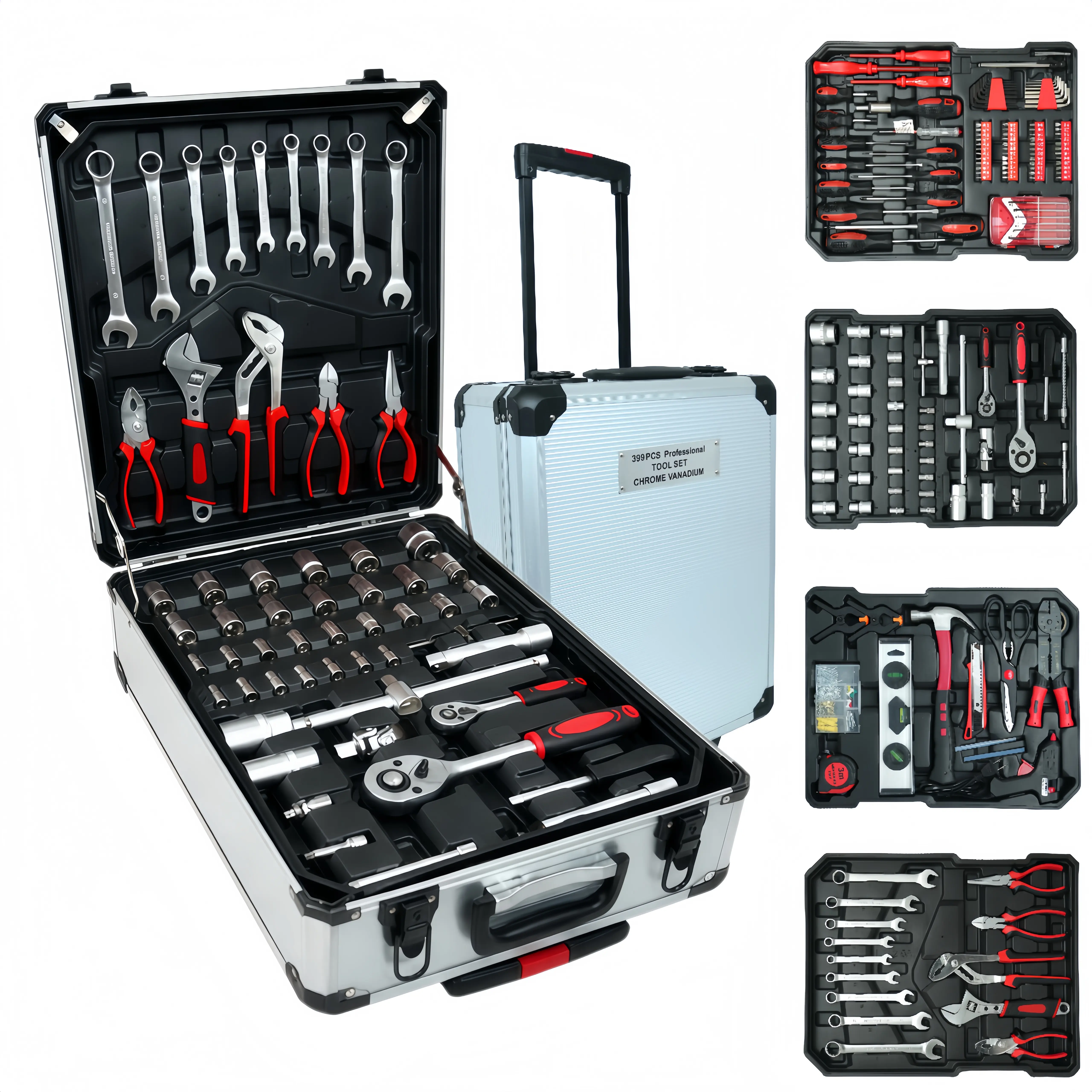 Caja de herramientas metálica de gran capacidad con 899 piezas: el kit definitivo para reparaciones en el hogar. Juego completo con 4 cajones, herramientas de uso doméstico general y para reparación de automóviles; diseño sencillo y duradero. #RegaloDíaDe
