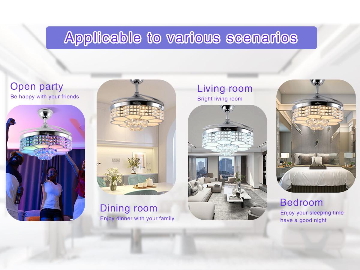 BAYSQUIRREL Retractable Crystal Ceiling Fan with Speaker,Remote/APP Control, 6 Speed Reversible RGB-LED Light, Atmosphere Lighting Ambient Decoration Lamp, Excellent Gifts Changing Nightlight BAYSQUIRREL Retractable Crystal Ceiling Fan with Speaker,Remote/APP Control, 6 Speed Reversible RGB-LED Light, Atmosphere Lighting Ambient Decoration Lamp, Excellent Gifts Changing Nightlight