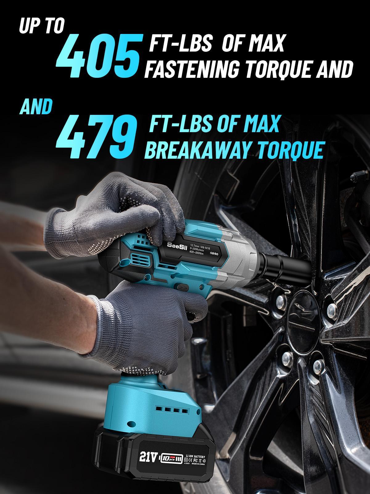 Seesii 3 in 1 Cordless Impact Wrench 1/2'',3300RPM,Brushless Impact Driver w/ 2x 4.0Ah Batteries,6 Sockets,Drills,6 Screws,Power Tool Heavy Duty