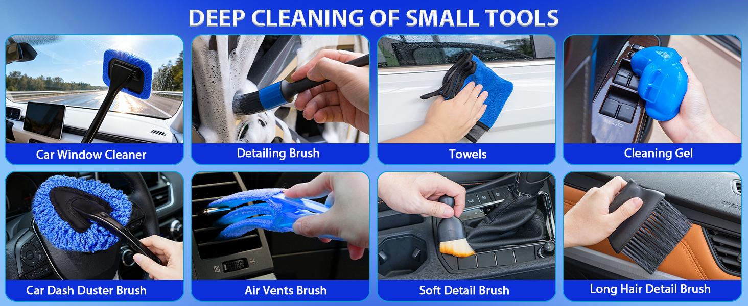 THINKWORK Car Cleaning Kit & Car Detailing Kit, Car Cleaning Kit with High-Power Blue Handheld Vacuum Cleaner, Brush Sets, Windshield Cleaner, Car Accessories, Car Gift Set