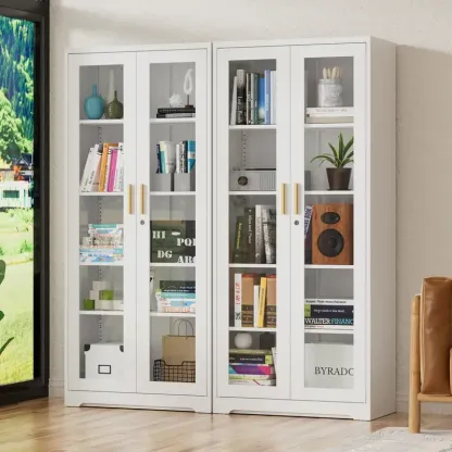 POLUP Armario independiente, resistente e impermeable de 71 pulgadas: vitrina rectangular de vidrio con puerta con cerradura, estructura metálica y puerta de cristal, 4 estantes ajustables, base plana, decoración moderna para el hogar; mueble de almacenam