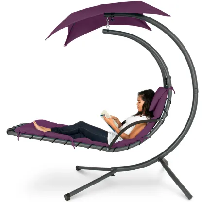 Best Choice Products — Tumbona colgante curva tipo columpio para patio o jardín, con almohada, toldo y soporte