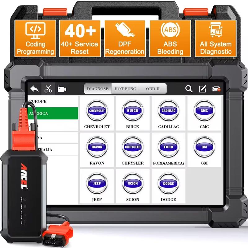 ANCEL X7HD — Escáner de 10 pulgadas para camiones pesados ​​(Heavy Duty) — Herramienta de diagnóstico diésel con cobertura de sistemas completos, control bidireccional, DPF, codificación de ECU y más de 40 funciones de reinicio — Compatible con Cummins, C