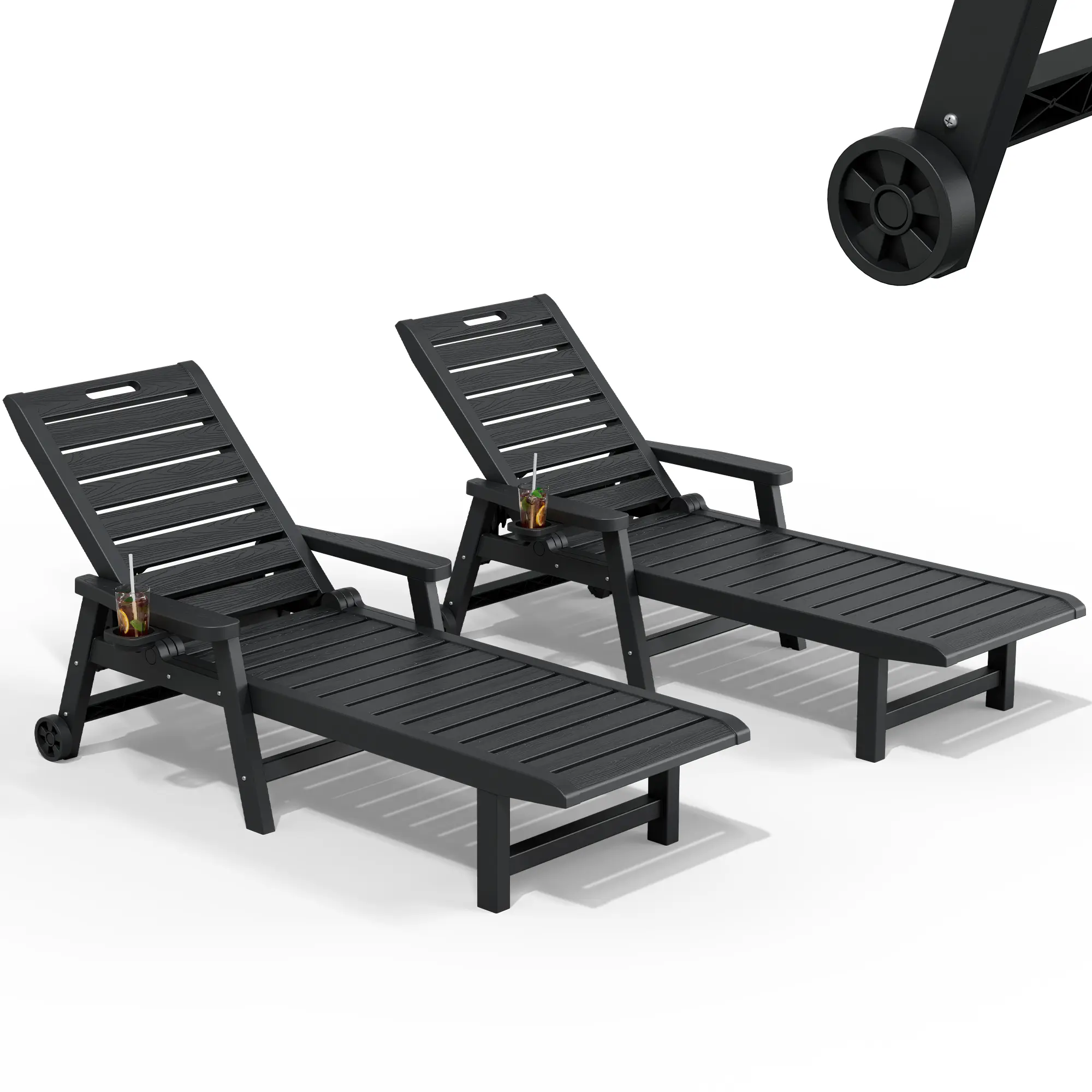 RIWENGO - Juego de 2 tumbonas para patio; sillas reclinables ajustables para exteriores, ideales para piscina, jardín, patio trasero o terraza.