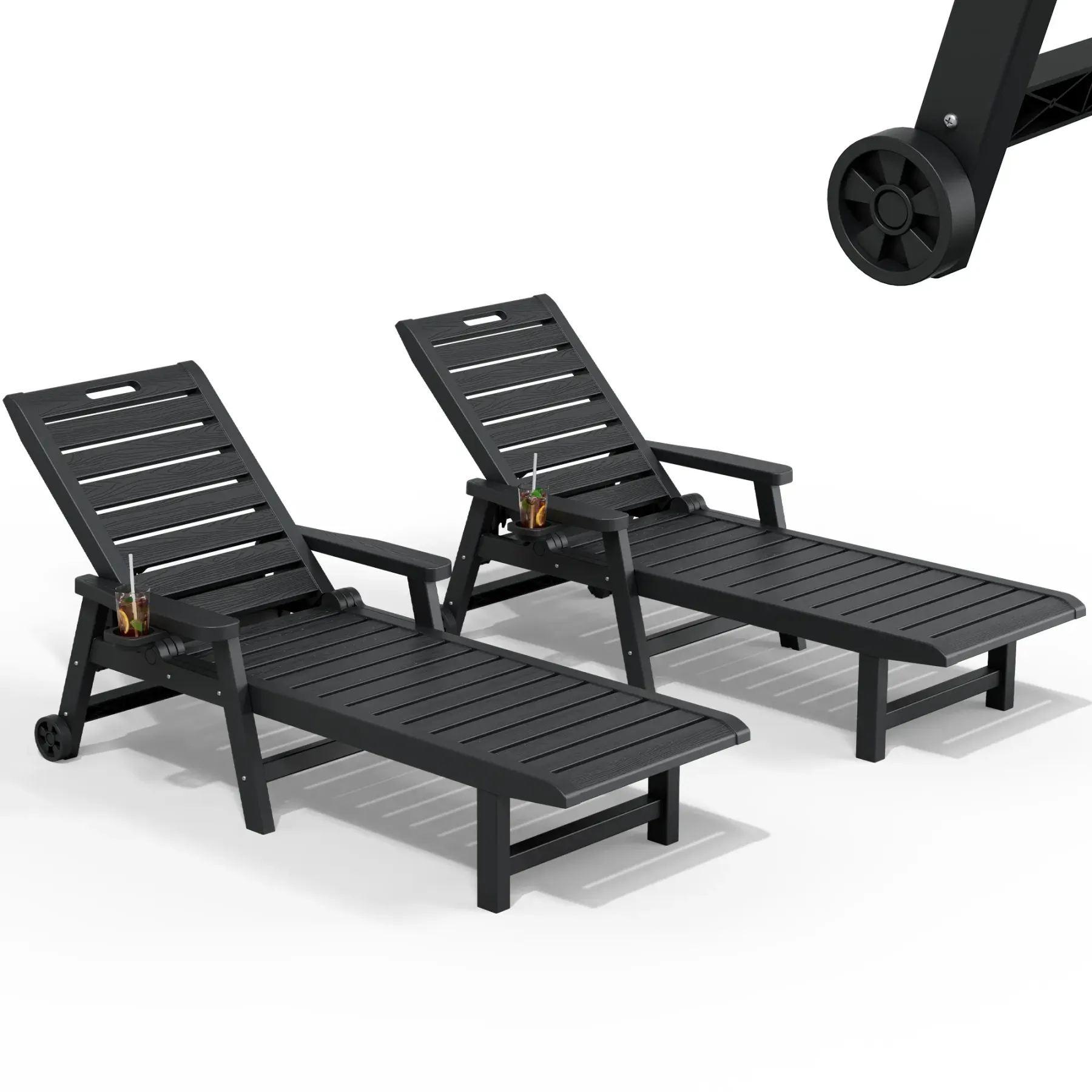 RIWENGO - Juego de 2 tumbonas para patio; sillas reclinables ajustables para exteriores, ideales para piscina, jardín, patio trasero o terraza.