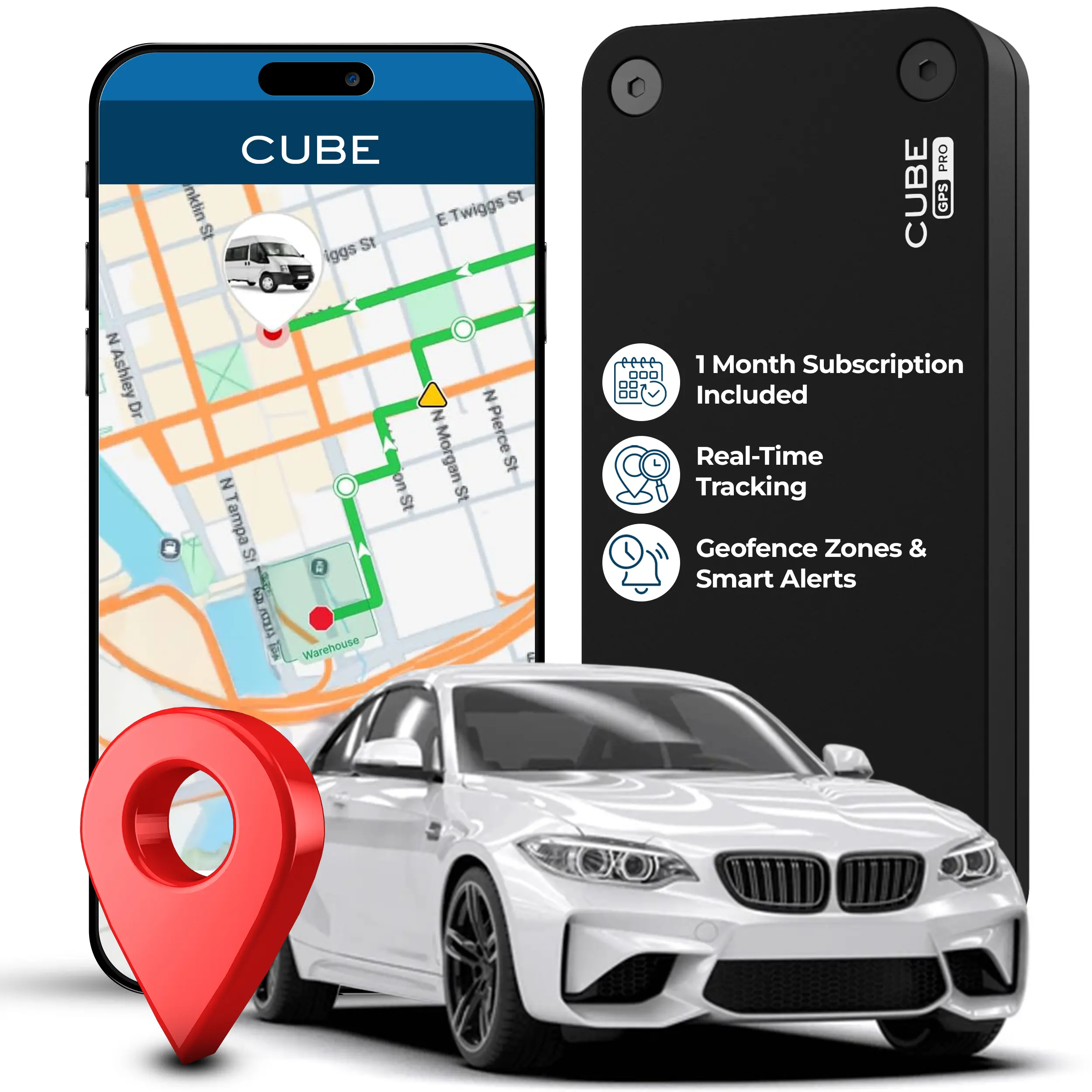 Localizador GPS Cube Magnetic Pro para vehículos y automóviles: 1 año de batería, ubicación en tiempo real, geovalla, historial de rutas y monitor de velocidad.