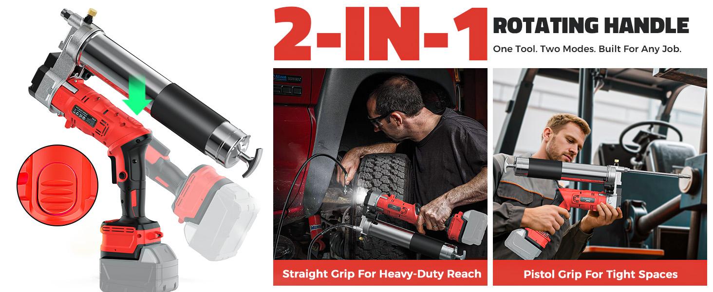 Cordless Grease Gun Compatible with Milwaukee/DeWalt Battery(NO BATTERY!!), 12000PSI, Dual Pistol & in-Line Grip, Works with Bulk & Cartridge Grease, with 39" Hose & 4 Couplers