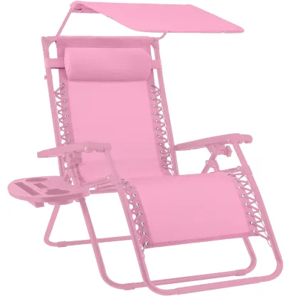 Best Choice Products — Tumbona reclinable plegable de gravedad cero para patio, con toldo, reposacabezas y bandeja