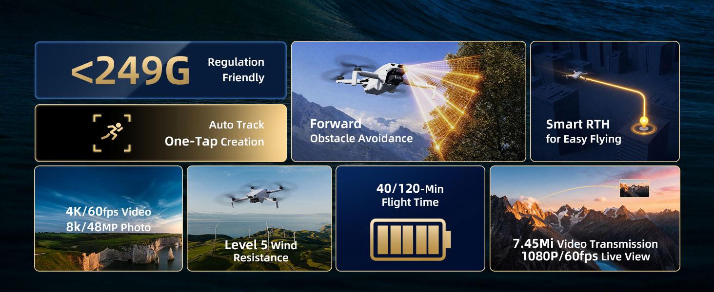 Skyrover S1 Mini Drone with Camera 4K/60fps Video, 3-Axis Gimbal Stabilization, 39,000ft Video Transmission, 40-Min Flight Time, Under 249g, Auto Track S1-4 Skyrover S1 Mini Drone with Camera 4K/60fps Video, 3-Axis Gimbal Stabilization, 39,000ft Video Transmission, 40-Min Flight Time, Under 249g, Auto Track S1-4