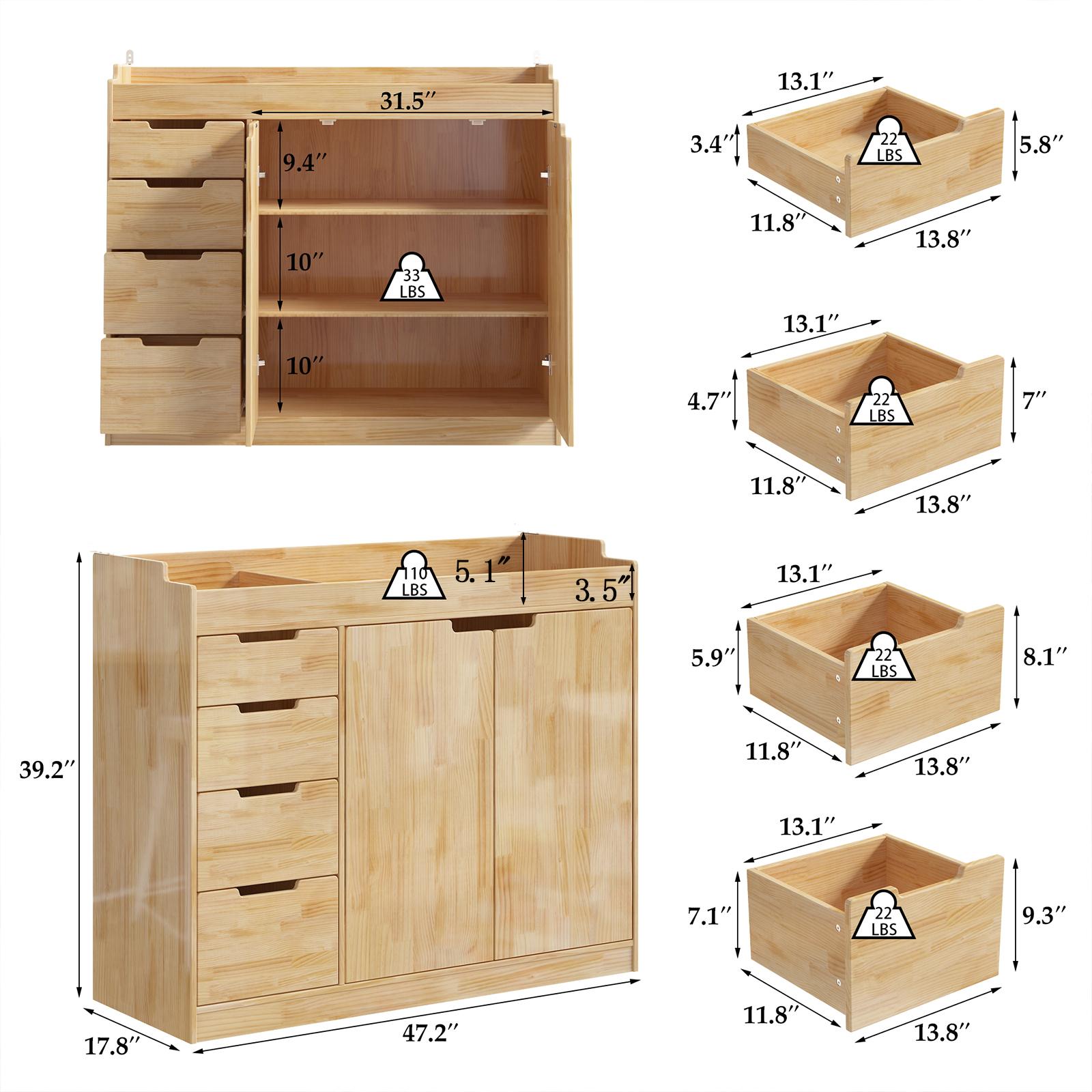 Deborah Changing Table Dresser Antique White with Exposed Shelves,5 Exposed Drawers & Space for Changing Pad, High-Quality Engineered Wood