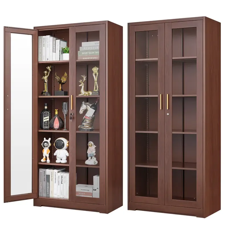 POLUP Armario independiente, resistente e impermeable de 71 pulgadas: vitrina rectangular de vidrio con puerta con cerradura, estructura metálica y puerta de cristal, 4 estantes ajustables, base plana, decoración moderna para el hogar; mueble de almacenam