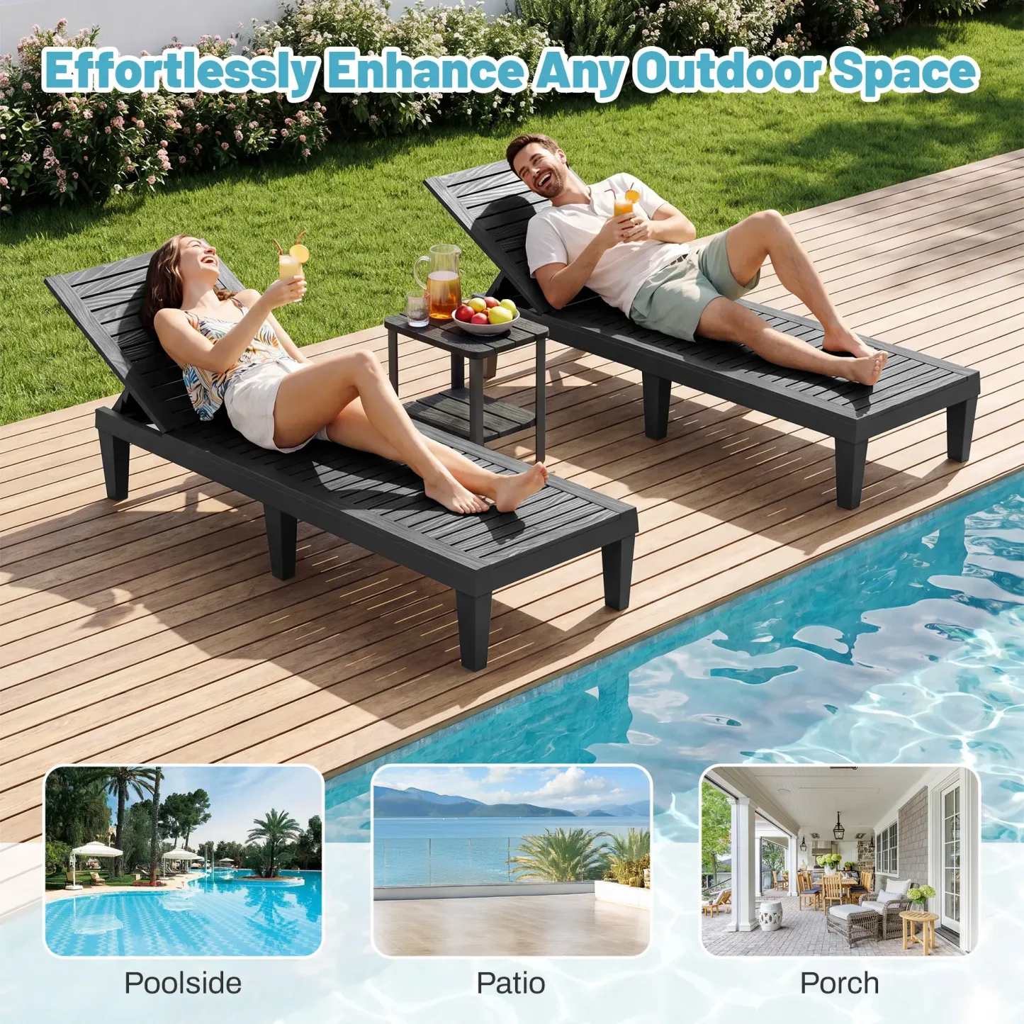 RIWENGO - Juego de 2 tumbonas para patio; sillas reclinables ajustables para exteriores, ideales para piscina, jardín, patio trasero o terraza.