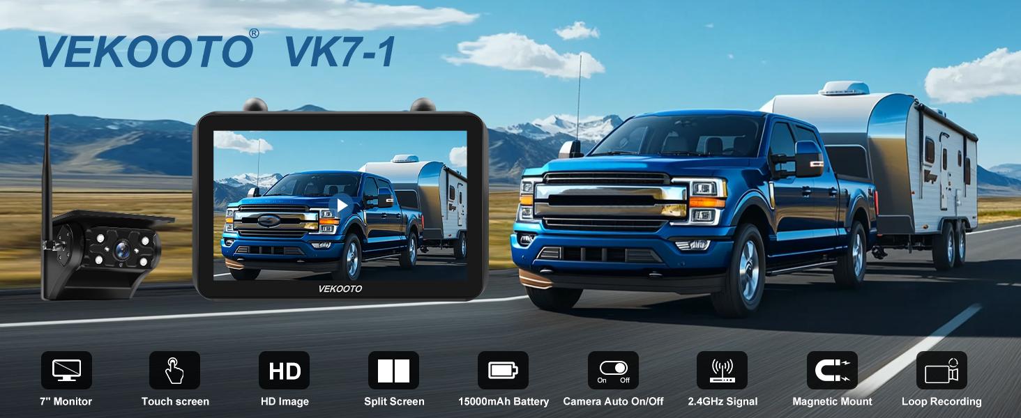 VEKOOTO VK7 Magnetic Solar Wireless Backup Camera 7'' IPS Touchscreen Monitor HD1080P No Wiring Rechargeable Camera for RV Trailer Camper Car Blind Spot Truck Automotive Backup Camera for Truck IP69 Waterproof IR Night Vision Summervibes farm VEKOOTO VK7 Magnetic Solar Wireless Backup Camera 7'' IPS Touchscreen Monitor HD1080P No Wiring Rechargeable Camera for RV Trailer Camper Car Blind Spot Truck Automotive Backup Camera for Truck IP69 Waterproof IR Night Vision Summervibes farm