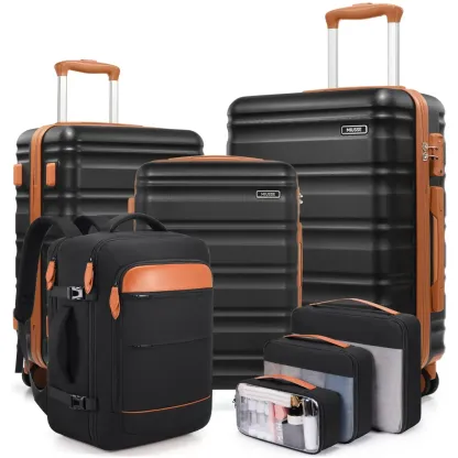 Juego de maletas rígidas y duraderas UKEIN de 7 piezas: incluye maletas de 20, 24 y 28 pulgadas con 4 ruedas giratorias (incluida la de mano), candado TSA, cremalleras YKK, bolsa de viaje y 3 organizadores de equipaje; ideal para viajes de verano y activi