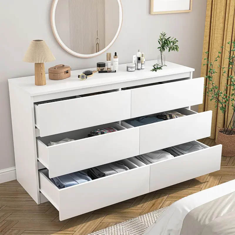 Spaco White Modern 6-Drawer Dresser for Bedroom - Wide Wood Storage Chest with Deep Smooth-Gliding Drawers, Large Indoor Cupboard & Cabinet Furniture, Apartment Furniture, Home Goods, Room Decor Organizer