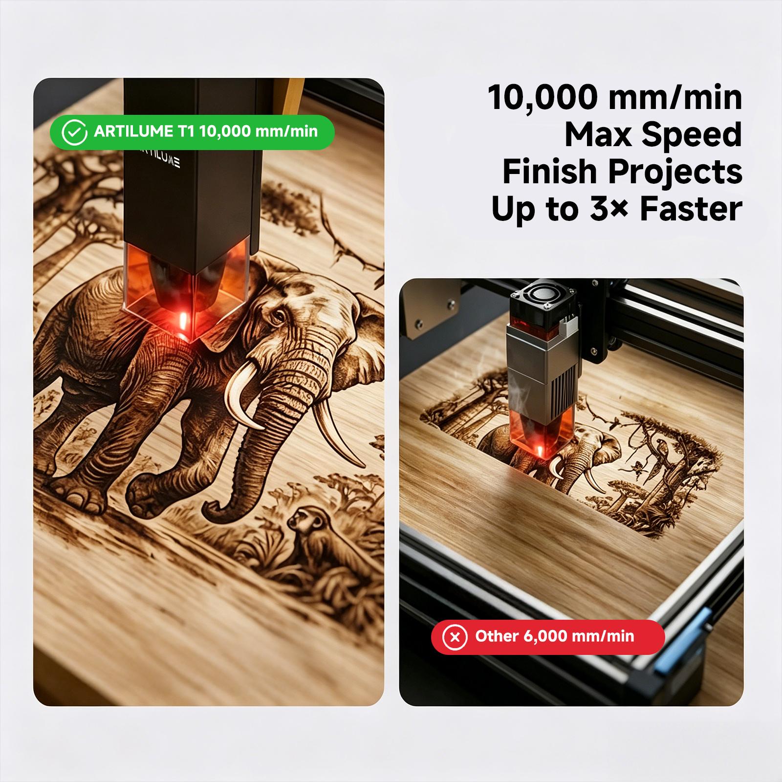 ARTILUME T1 Portable Wi-Fi Laser Engraving Machine, Pre-Assembled Folding Frame, APP Control, 0.01mm Precision, 10000mm/min Speed, Engraves Wood, Leather, Metal, Acrylic, Custom Design Tool for Creative Crafts,toolupgrade
