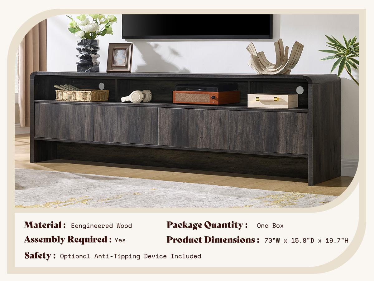AMERLIFE 70" Modern TV Stand for TVs Up to 80", Wood TV Console with Curved Profile Design & 2 Storage Cabinets, Media Console Entertainment Center for Living Room, Bedroom/Best Gift Ideas/Christmas Gifts[tiktokshopbacktoschool][SohoChic]