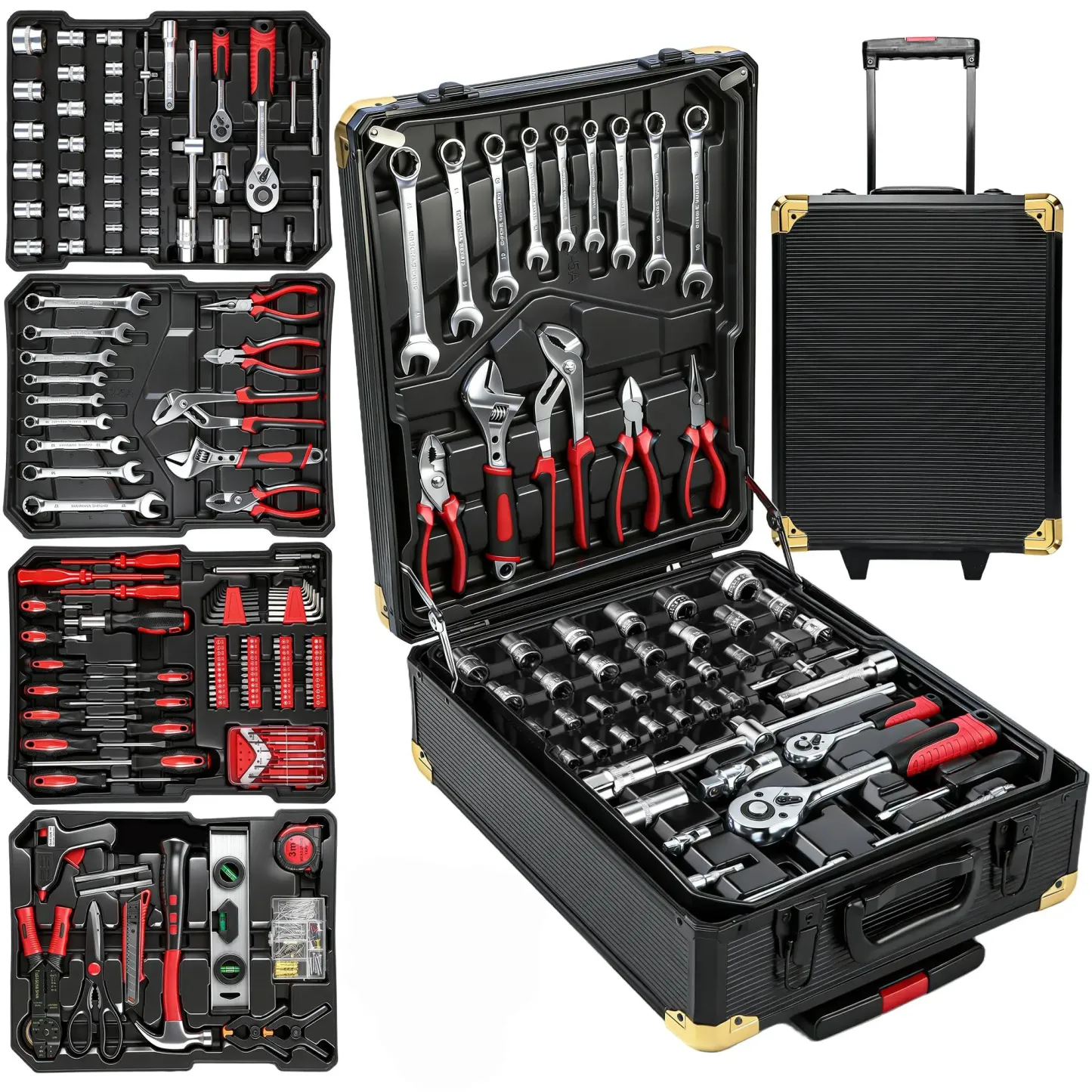 Caja de herramientas metálica de gran capacidad con 899 piezas: el kit definitivo para reparaciones en el hogar. Juego completo con 4 cajones, herramientas de uso doméstico general y para reparación de automóviles; diseño sencillo y duradero. #RegaloDíaDe
