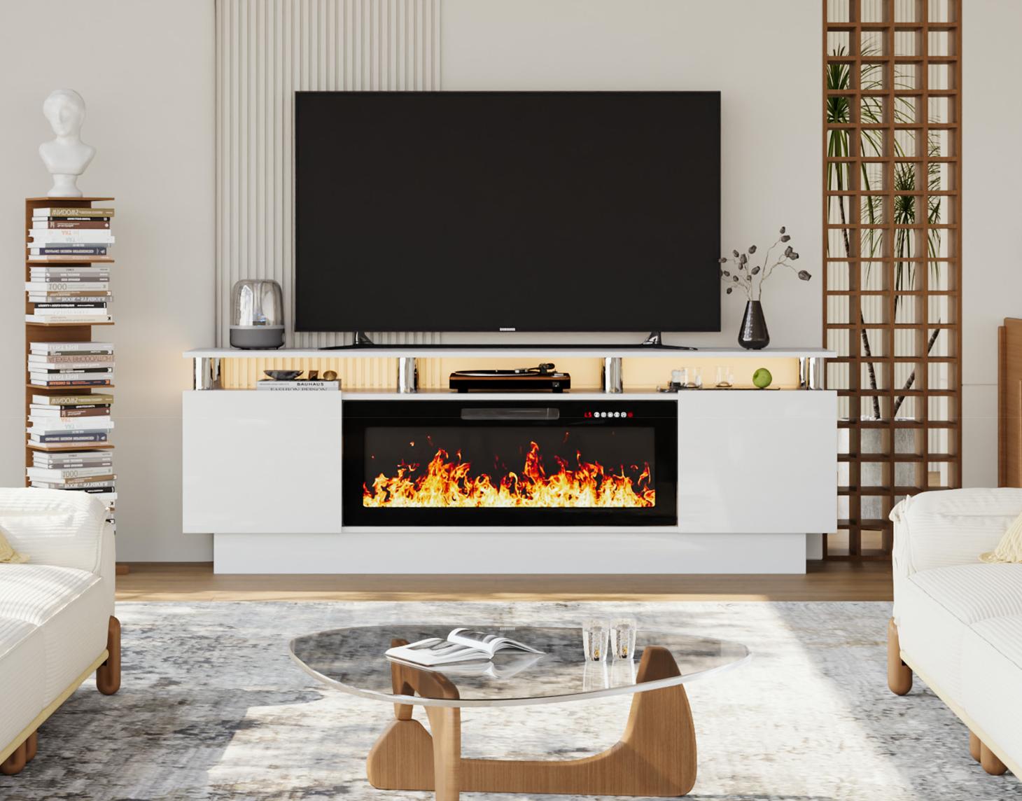 PUKAMI 70 Inches Fireplace TV Stand for TVs up to 80 Inches Console with 36'' Electric Fireplace & Remote, Wooden Modern Entertainment Center for Living Room, Tv Shelf, Room Decor,dorm essentials,home decor PUKAMI 70 Inches Fireplace TV Stand for TVs up to 80 Inches Console with 36'' Electric Fireplace & Remote, Wooden Modern Entertainment Center for Living Room, Tv Shelf, Room Decor,dorm essentials,home decor