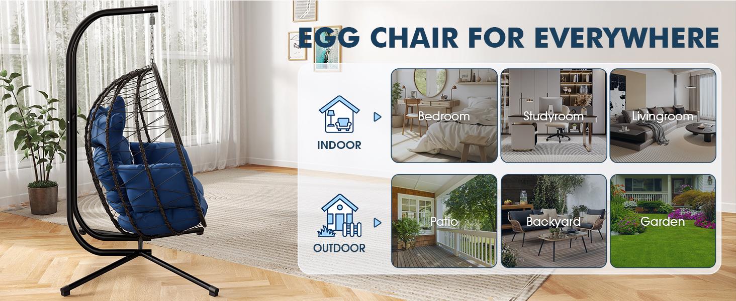 [dealsforyoudays] Double Egg Chair with Stand for Patio, Outdoor Indoor Hanging Swing Chair with Cushions, Wicker Rattan, 700lbs Capacity, Waterproof Sunproof for Balcony Garden Porch, ChristmasGift