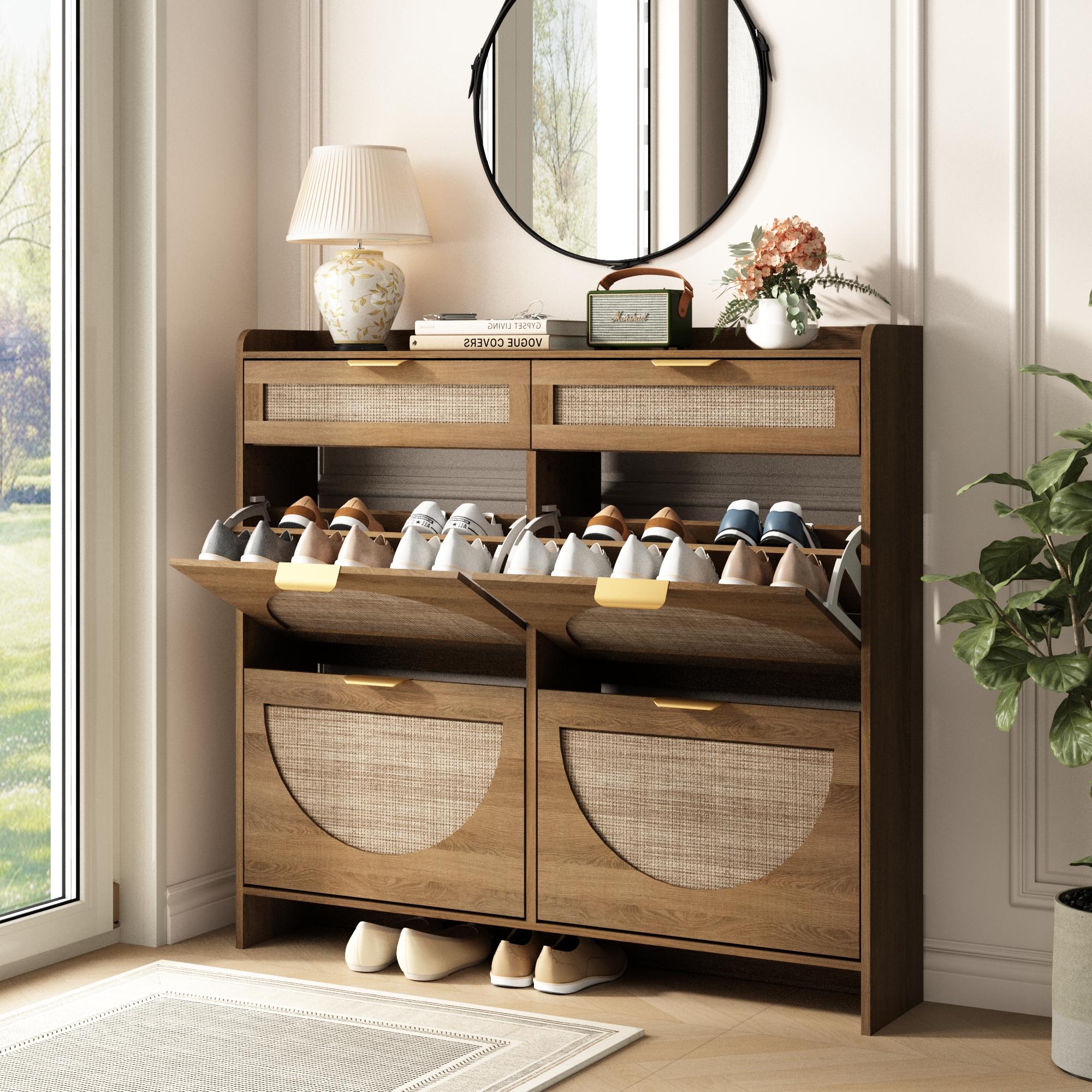 PieDle Furniture Boho-Chic Rattan Shoe Storage with Drawers for Home Entries