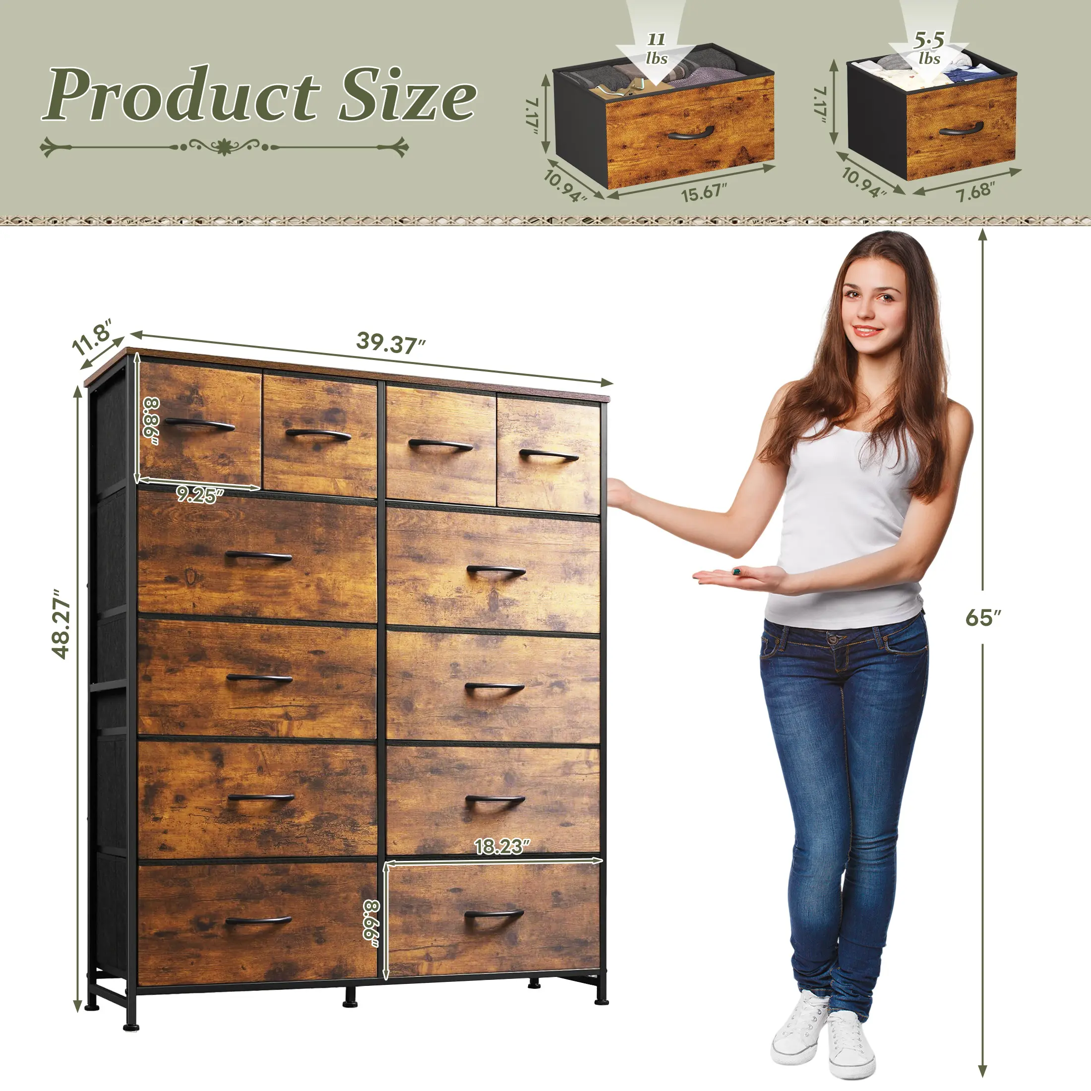 【Back to School】12-Drawer Fabric Dresser - Practical Bedroom Storage Cabinet, Home & Office Room Storage Organization Solution, Removable Fabric Drawer, Multiple Storage Drawers