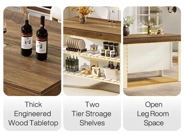 Tribesigns Light Brown Kitchen Island With 3 Shelves, Farmhouse Style, 55 Inches Wide, Easy to Assemble