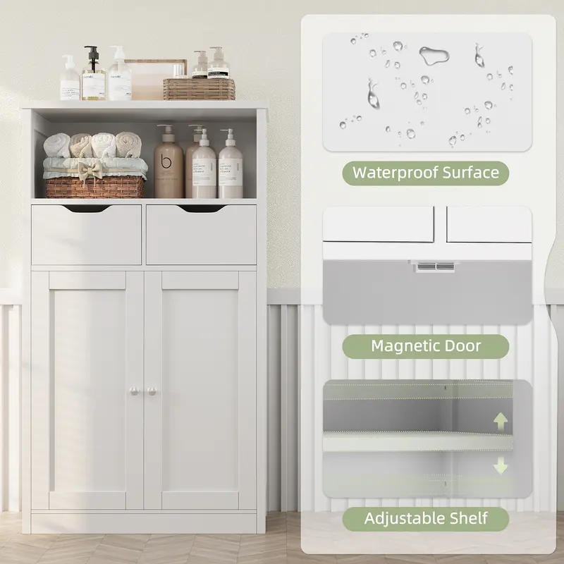 Armario de almacenamiento de suelo Walsunny, organizador con puertas y cajones; mueble auxiliar independiente tipo despensa con estante ajustable para cocina, lavandería, baño o sala de estar.
