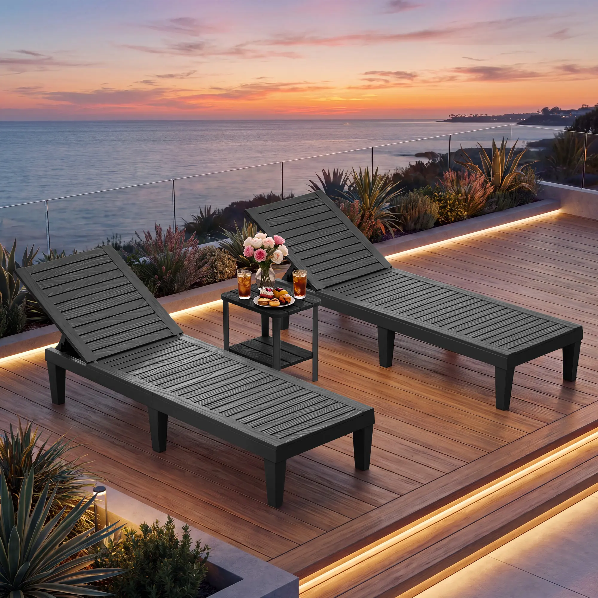 RIWENGO - Juego de 2 tumbonas para patio; sillas reclinables ajustables para exteriores, ideales para piscina, jardín, patio trasero o terraza.