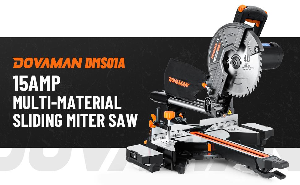 DOVAMAN 10in 15A Single Bevel Sliding Miter Saw, w/3 Blades, 4500/3200RPM, Max Cut 3.5x13.4in, 9 Positive Stops for Wood, PVC or Soft Metal DOVAMAN 10in 15A Single Bevel Sliding Miter Saw, w/3 Blades, 4500/3200RPM, Max Cut 3.5x13.4in, 9 Positive Stops for Wood, PVC or Soft Metal