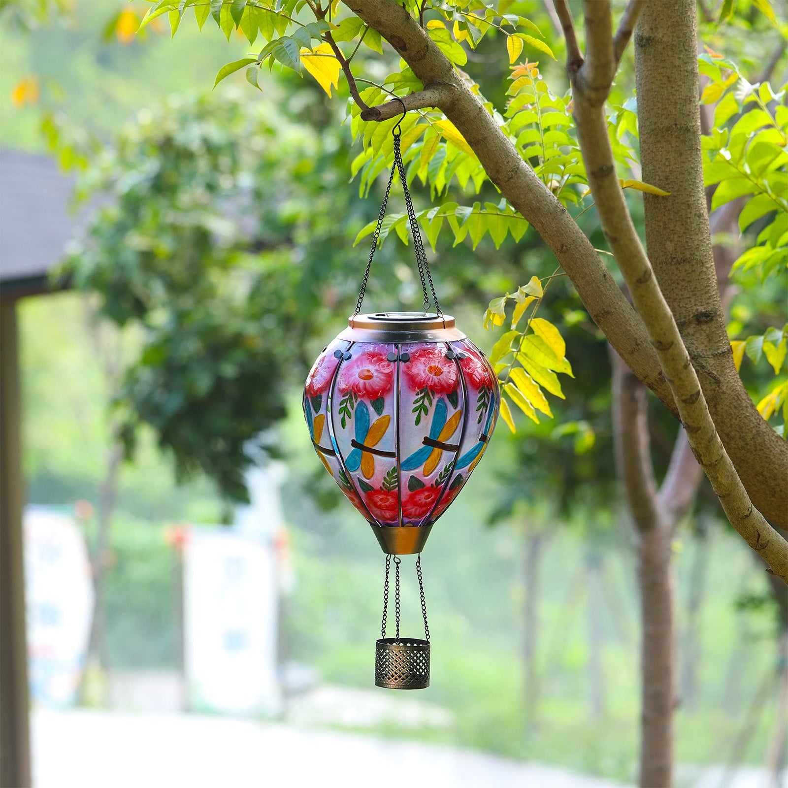 Hanging dragonfly solar balloon lantern bringing charm to front yard decorations with LED yard lights