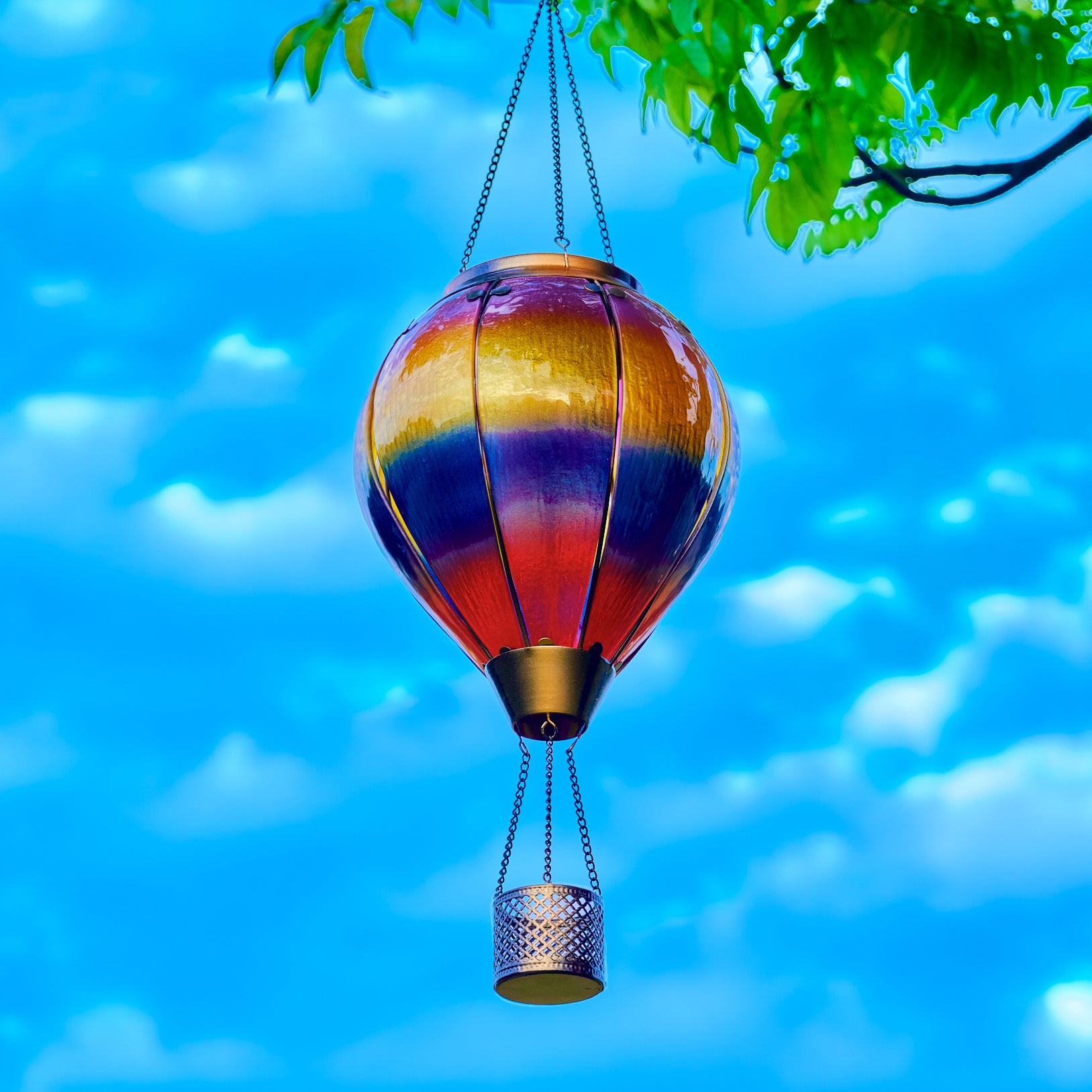Gradient color balloon lantern suspended in the yard, perfect for solar flame lamp decoration and front yard decor